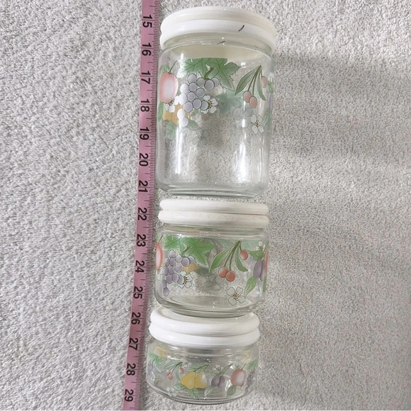 Vintage 80s KIG Indonesia Glass  Fruit Flower Canister Set (3) - Picture 10 of 13